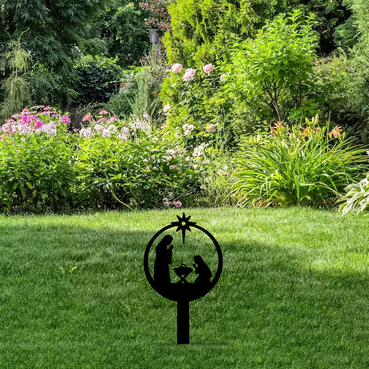 Christianartworkshop Runder Metallpfahl mit der Silhouette der Heiligen Familie: Symbol der nächtlichen, heiligen Gnade für Ihren Garten - image 8