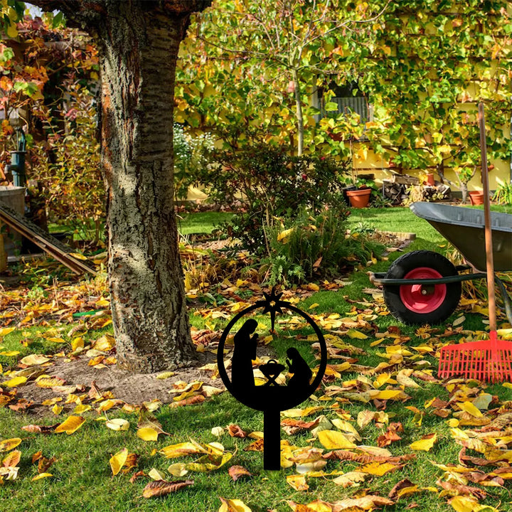 Christianartworkshop Runder Metallpfahl mit der Silhouette der Heiligen Familie: Symbol der nächtlichen, heiligen Gnade für Ihren Garten - image 7