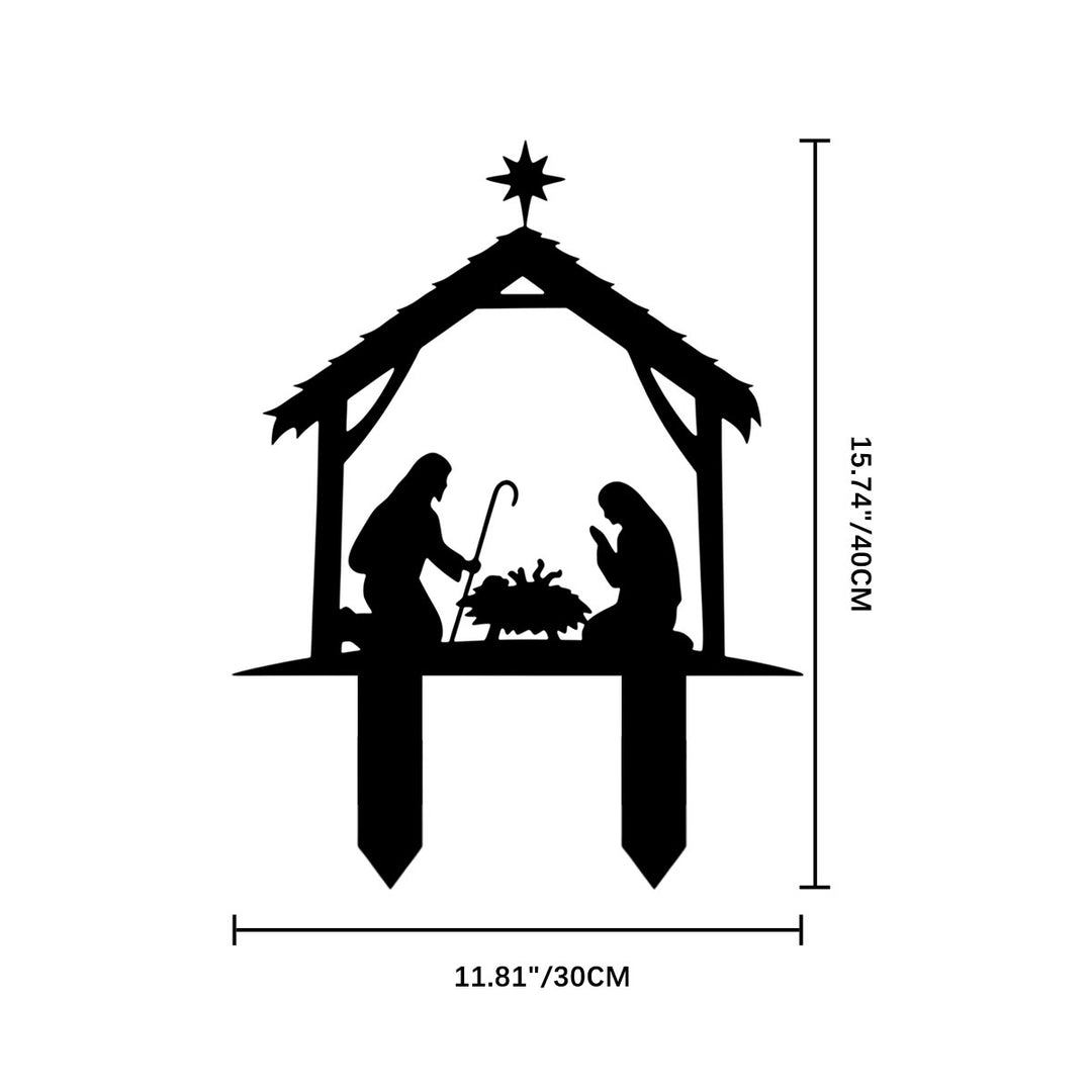 Christianartworkshop Gartenpfahl mit der Silhouette der Heiligen Familie: Symbol für friedvolle, heilige Nacht und andächtige Wärme - 13,24''*11,81''*0,04''/40*30*0,1 cm - image 7