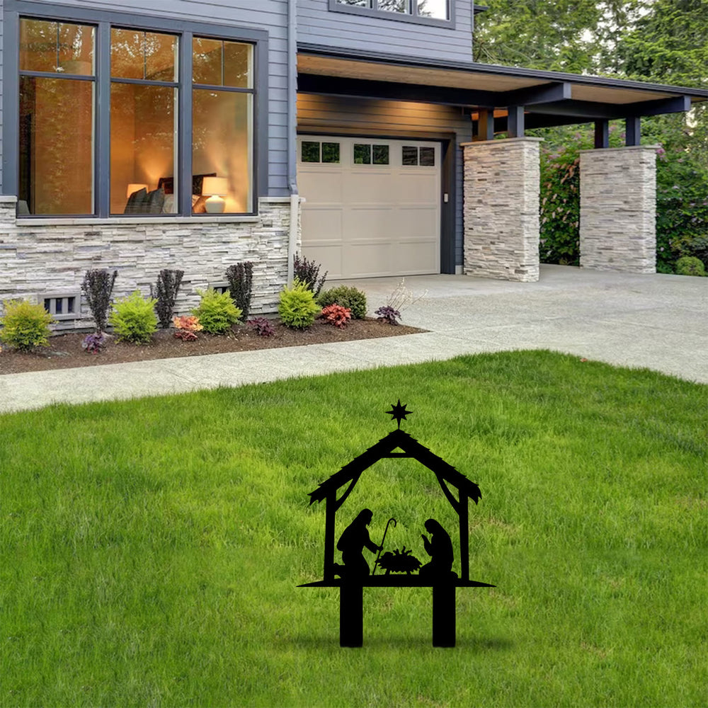 Christianartworkshop Gartenpfahl mit der Silhouette der Heiligen Familie: Symbol für friedvolle, heilige Nacht und andächtige Wärme - image 1