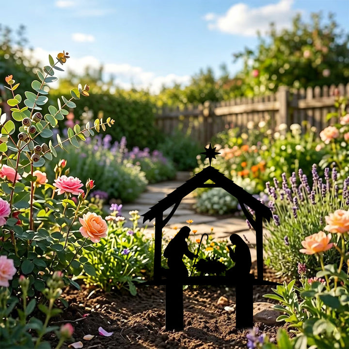 Christianartworkshop Gartenpfahl mit der Silhouette der Heiligen Familie: Symbol für friedvolle, heilige Nacht und andächtige Wärme - image 5