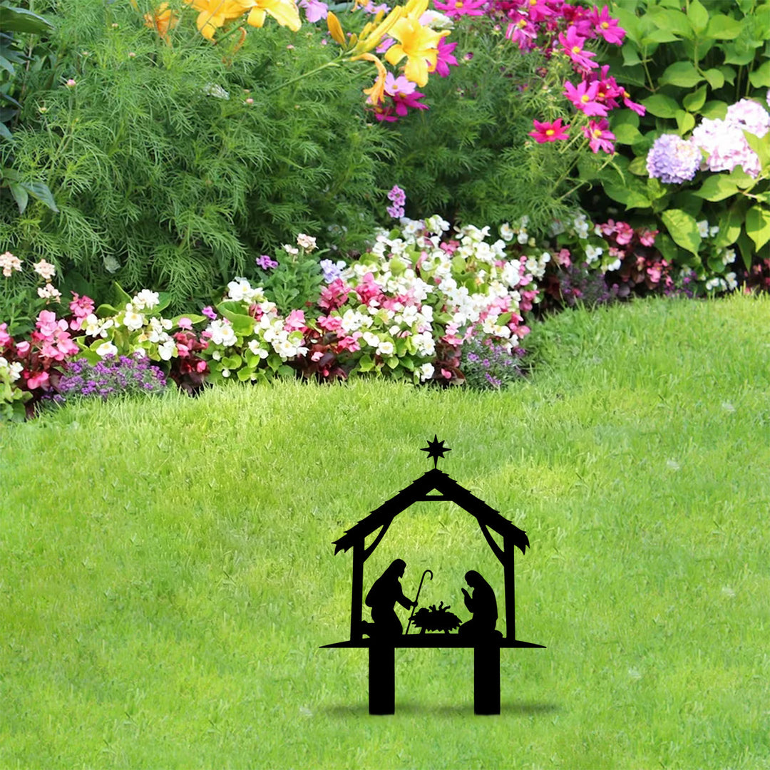 Christianartworkshop Gartenpfahl mit der Silhouette der Heiligen Familie: Symbol für friedvolle, heilige Nacht und andächtige Wärme - image 2