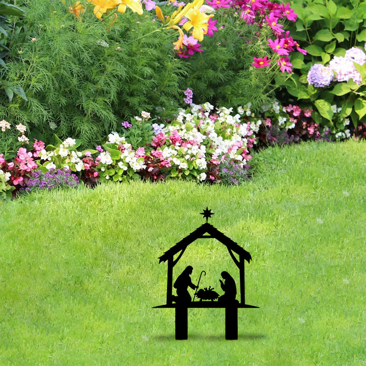 Christianartworkshop Gartenpfahl mit der Silhouette der Heiligen Familie: Symbol für friedvolle, heilige Nacht und andächtige Wärme - image 2
