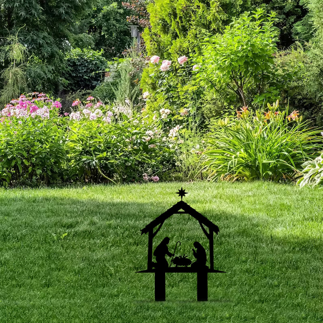 Christianartworkshop Gartenpfahl mit der Silhouette der Heiligen Familie: Symbol für friedvolle, heilige Nacht und andächtige Wärme - image 3