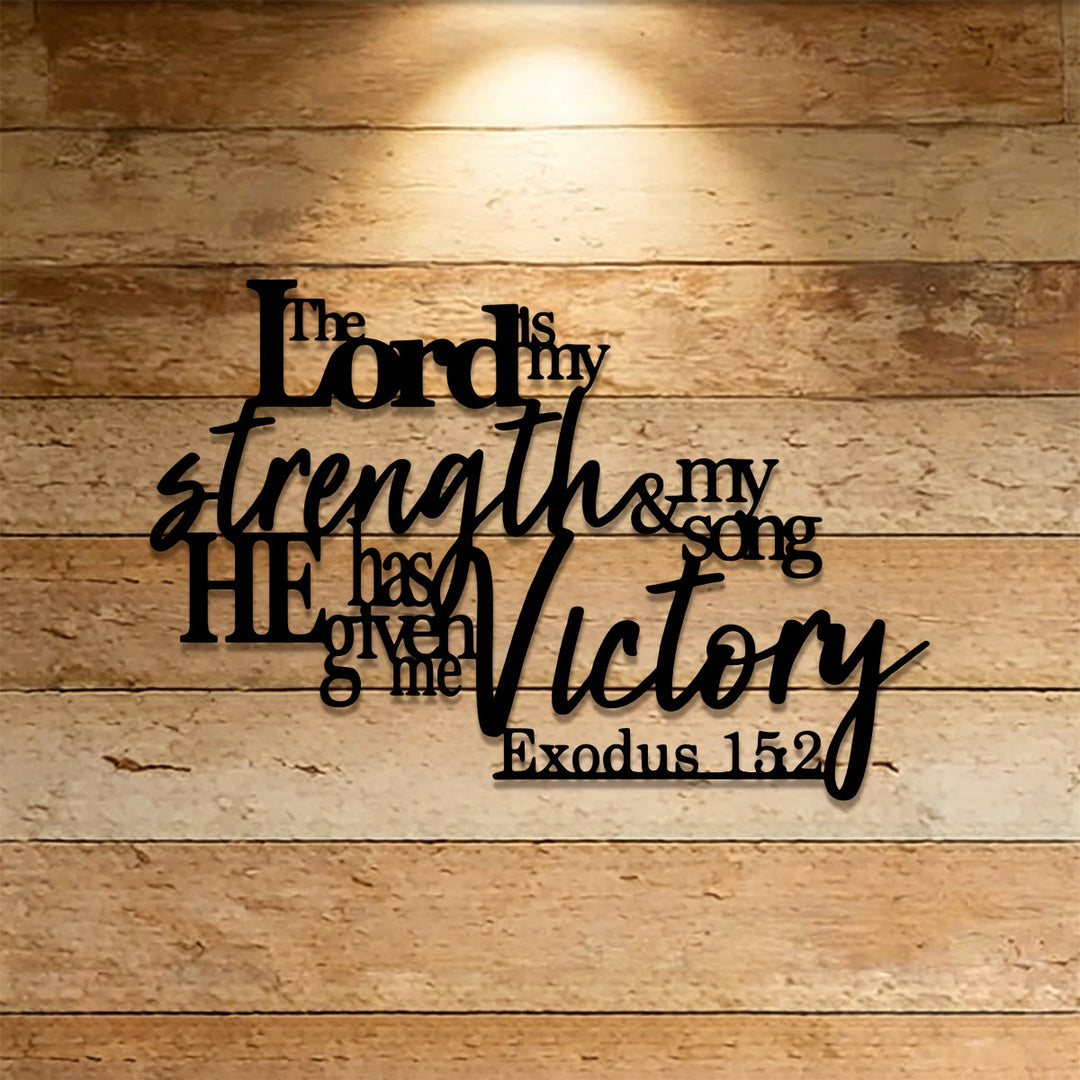 Christianartworkshop Wanddekoration aus Metall mit dem Exodus-Vers in kräftiger, gemischter Schriftart: Symbol himmlischer Macht und Triumph - image 0