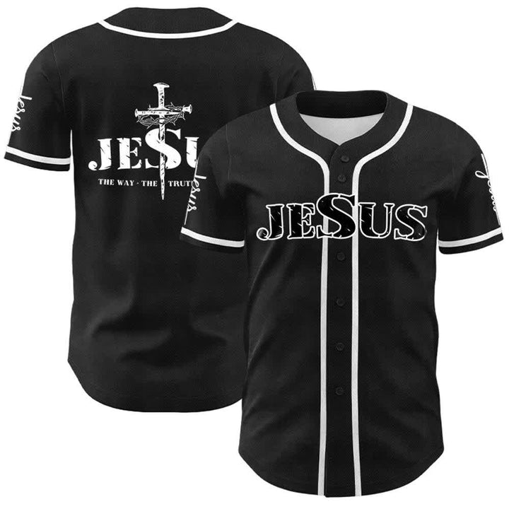 Christianartworkshop Jesus Kreuz Nagel und Dornenkrone Baseballtrikot - Schwarzer Jesus - Weiß - 5XL - image 4