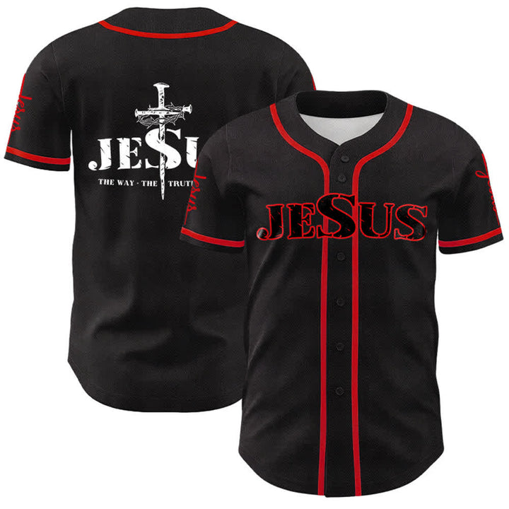 Christianartworkshop Jesus Kreuz Nagel und Dornenkrone Baseballtrikot - Schwarzer Jesus - Rot - 5XL - image 7