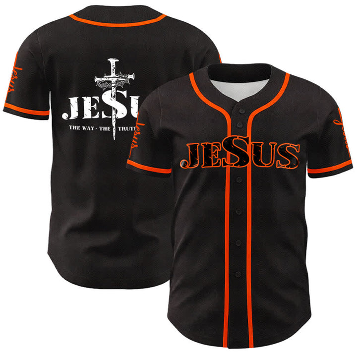 Christianartworkshop Jesus Kreuz Nagel und Dornenkrone Baseballtrikot - Schwarzer Jesus - Orange - 5XL - image 10
