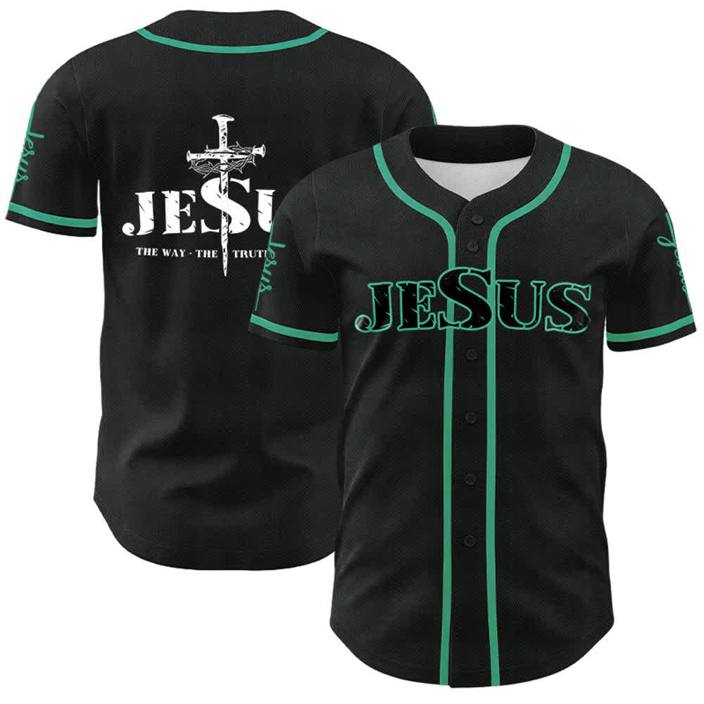 Christianartworkshop Jesus Kreuz Nagel und Dornenkrone Baseballtrikot - Schwarzer Jesus - Lake Blue - 5XL - image 13