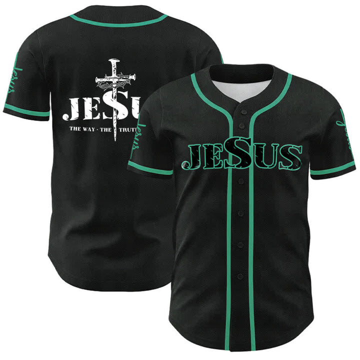 Christianartworkshop Jesus Kreuz Nagel und Dornenkrone Baseballtrikot - Schwarzer Jesus - Lake Blue - 5XL - image 13