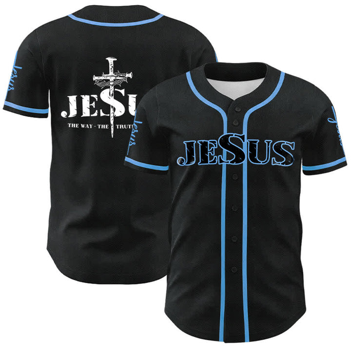 Christianartworkshop Jesus Kreuz Nagel und Dornenkrone Baseballtrikot - Schwarzer Jesus - Himmelblau - 5XL - image 16
