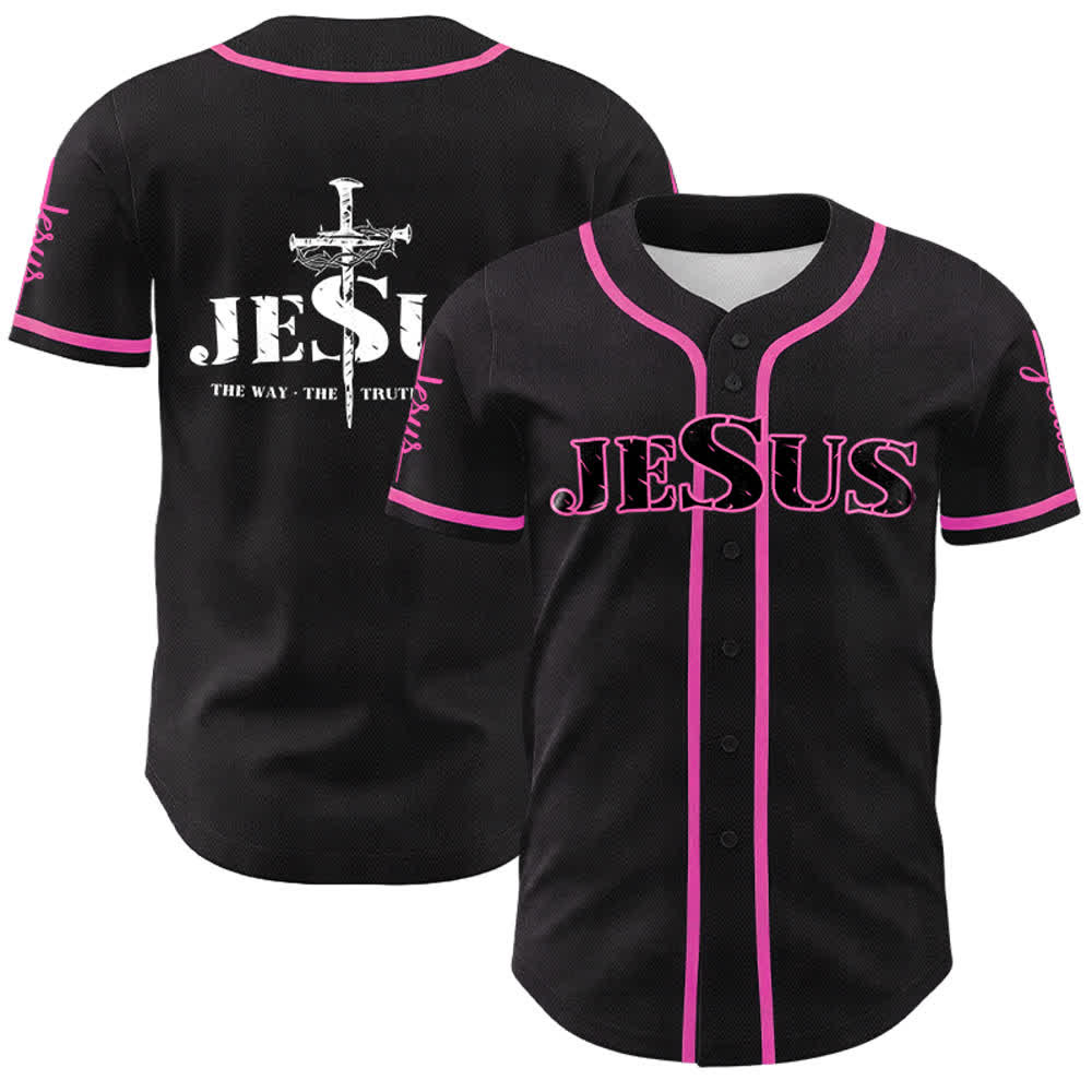 Christianartworkshop Jesus Kreuz Nagel und Dornenkrone Baseballtrikot - Schwarzer Jesus - Rosa - 5XL - image 19