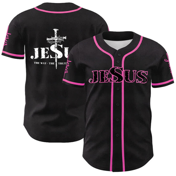 Christianartworkshop Jesus Kreuz Nagel und Dornenkrone Baseballtrikot - Schwarzer Jesus - Rosa - 5XL - image 19