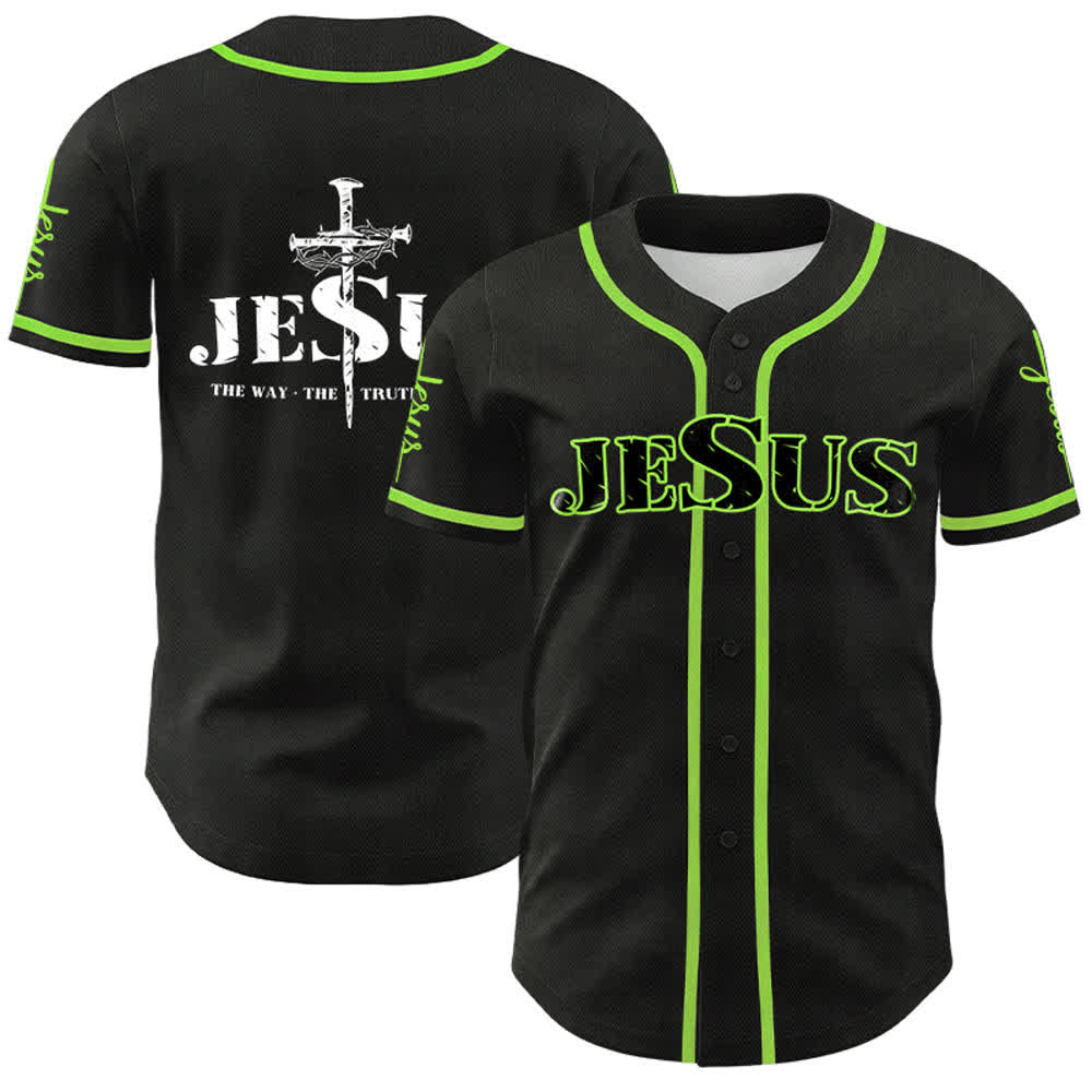 Christianartworkshop Jesus Kreuz Nagel und Dornenkrone Baseballtrikot - Schwarzer Jesus - Grün - 5XL - image 22