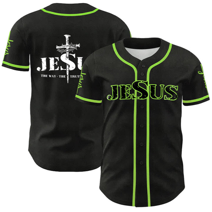 Christianartworkshop Jesus Kreuz Nagel und Dornenkrone Baseballtrikot - Schwarzer Jesus - Grün - 5XL - image 22