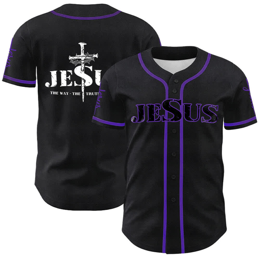 Christianartworkshop Jesus Kreuz Nagel und Dornenkrone Baseballtrikot - Schwarzer Jesus - Lila - 5XL - image 25