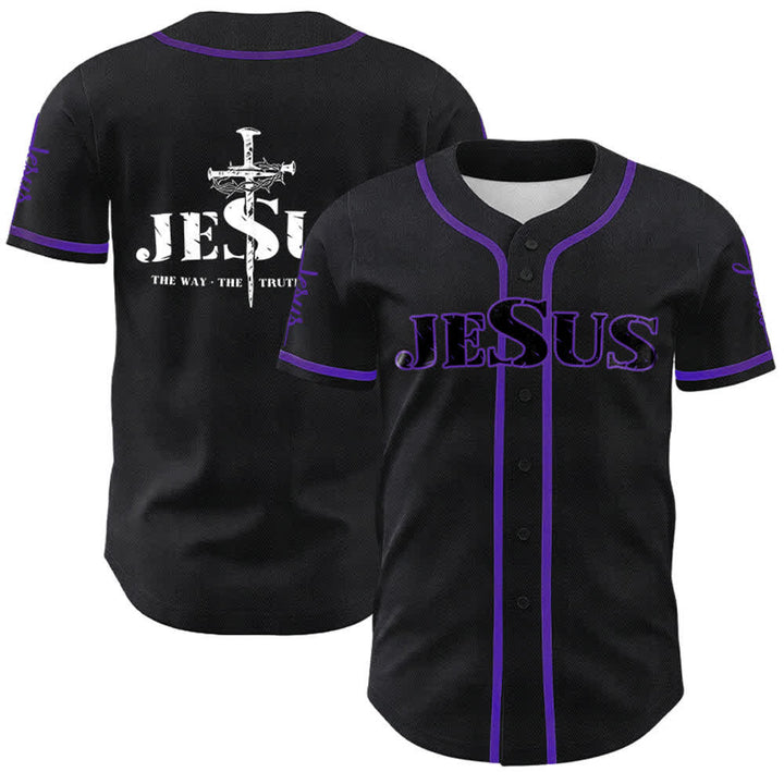 Christianartworkshop Jesus Kreuz Nagel und Dornenkrone Baseballtrikot - Schwarzer Jesus - Lila - 5XL - image 25