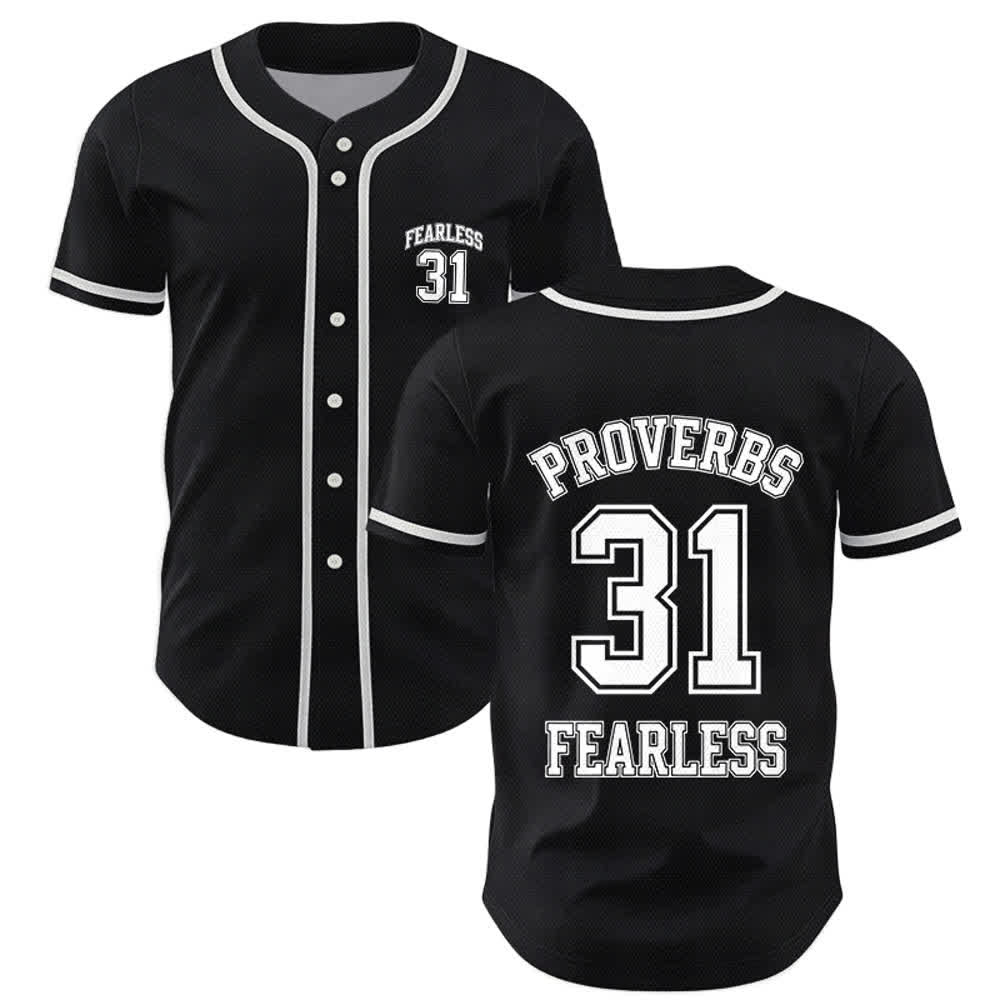 Christianartworkshop Baseballtrikot mit dem Aufdruck „Furchtloser Glaube“ aus Sprüche 31 (Unisex) - Schwarz - 5XL - image 0