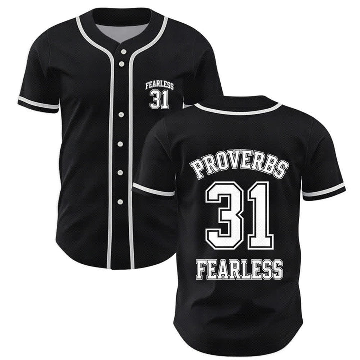 Christianartworkshop Baseballtrikot mit dem Aufdruck „Furchtloser Glaube“ aus Sprüche 31 (Unisex) - Schwarz - 5XL - image 0