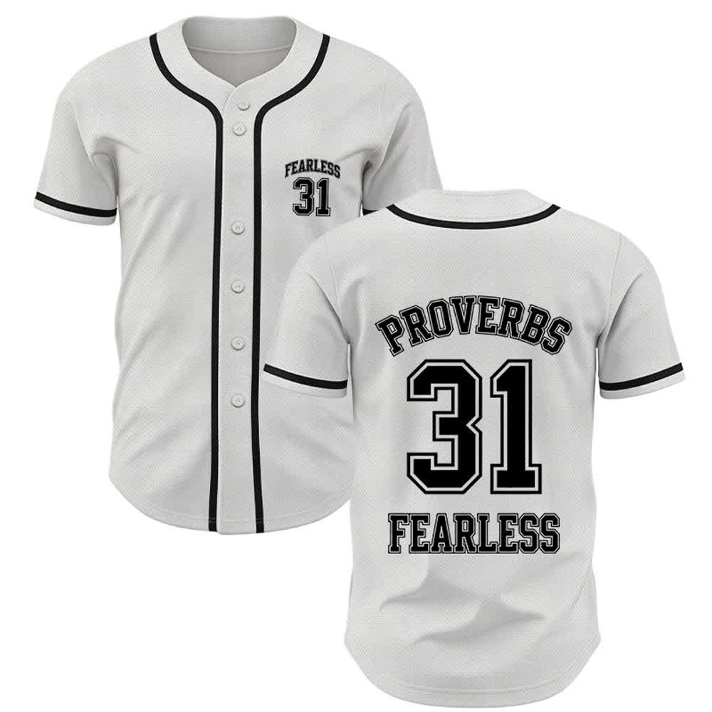 Christianartworkshop Baseballtrikot mit dem Aufdruck „Furchtloser Glaube“ aus Sprüche 31 (Unisex) - Weiß - 5XL - image 7