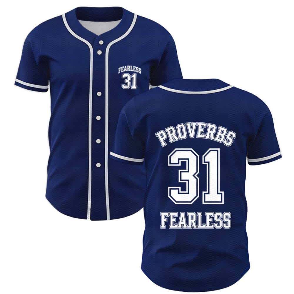 Christianartworkshop Baseballtrikot mit dem Aufdruck „Furchtloser Glaube“ aus Sprüche 31 (Unisex) - Marineblau - 5XL - image 14