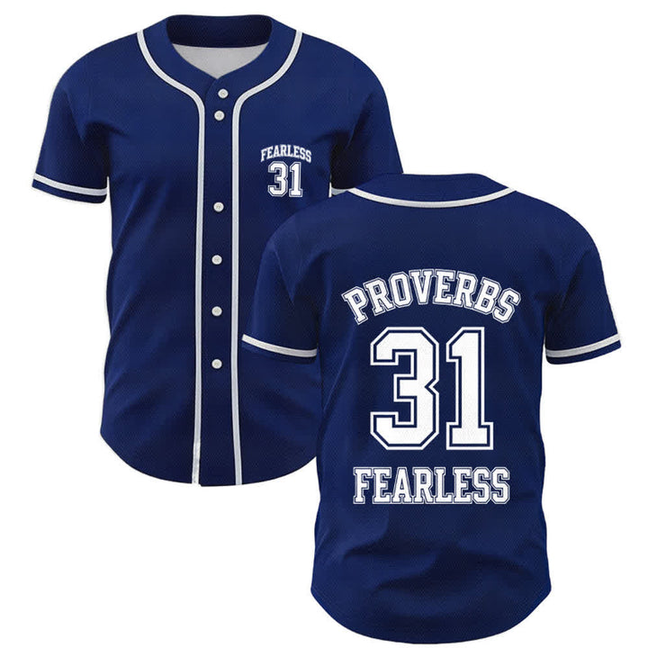 Christianartworkshop Baseballtrikot mit dem Aufdruck „Furchtloser Glaube“ aus Sprüche 31 (Unisex) - Marineblau - 5XL - image 14