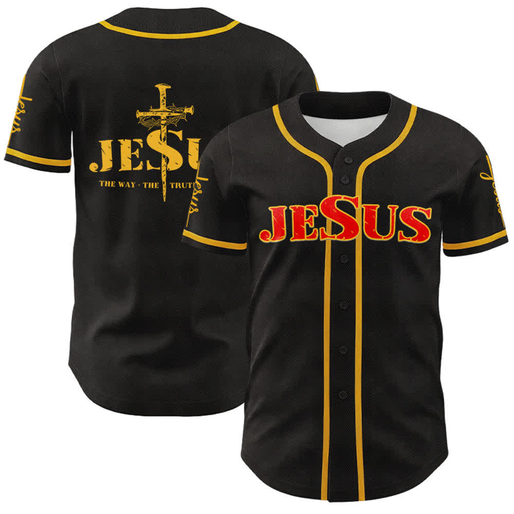 Christianartworkshop Jesus Kreuz Nagel und Dornenkrone Baseballtrikot - Roter Jesus - Golden - 5XL - image 28