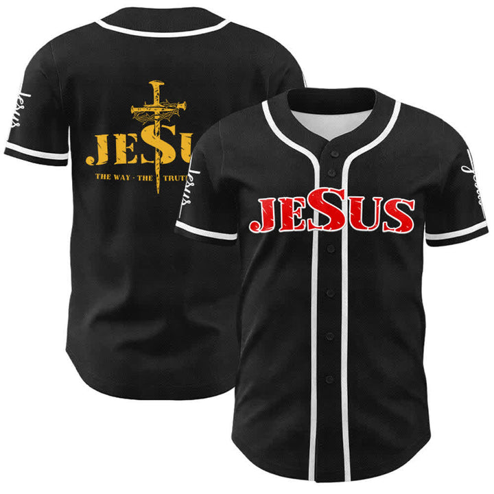 Christianartworkshop Jesus Kreuz Nagel und Dornenkrone Baseballtrikot - Roter Jesus - Weiß - 5XL - image 35