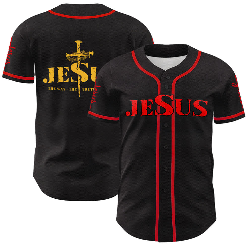 Christianartworkshop Jesus Kreuz Nagel und Dornenkrone Baseballtrikot - Roter Jesus - Rot - 5XL - image 38