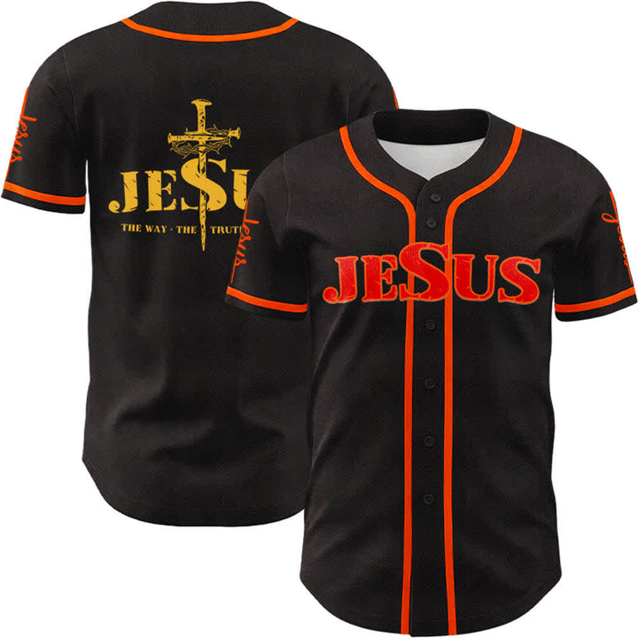 Christianartworkshop Jesus Kreuz Nagel und Dornenkrone Baseballtrikot - Roter Jesus - Orange - 5XL - image 41