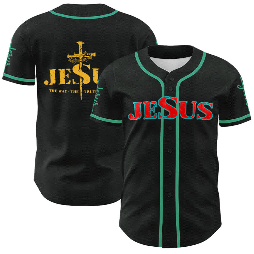Christianartworkshop Jesus Kreuz Nagel und Dornenkrone Baseballtrikot - Roter Jesus - Lake Blue - 5XL - image 44