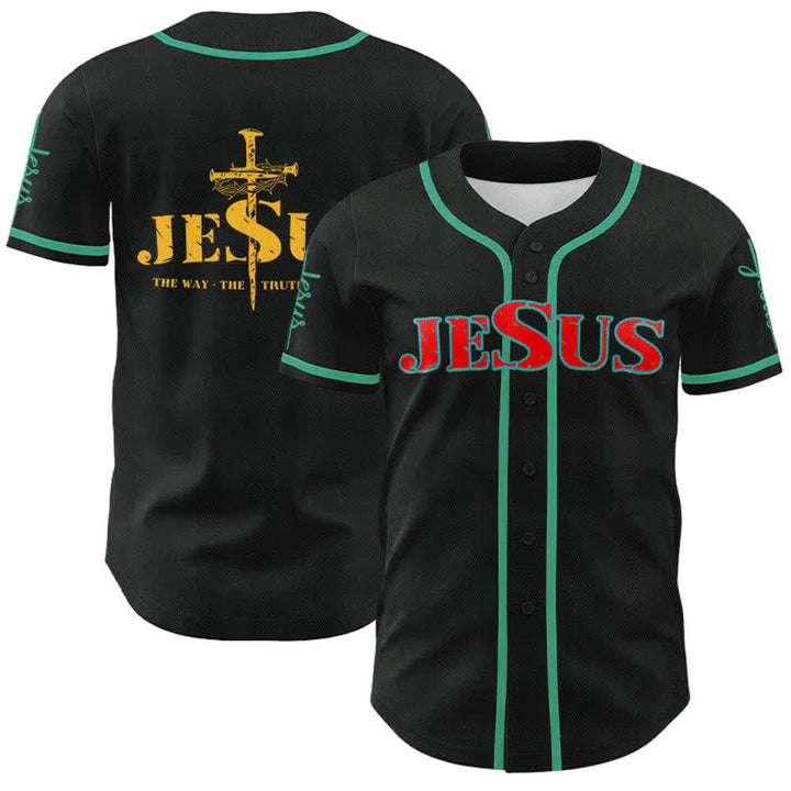 Christianartworkshop Jesus Kreuz Nagel und Dornenkrone Baseballtrikot - Roter Jesus - Lake Blue - 5XL - image 44