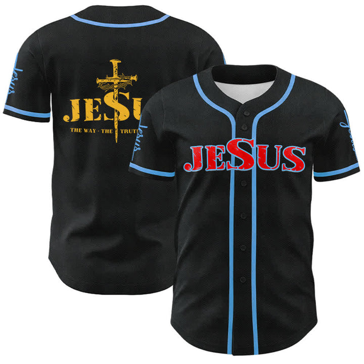 Christianartworkshop Jesus Kreuz Nagel und Dornenkrone Baseballtrikot - Roter Jesus - Himmelblau - 5XL - image 47