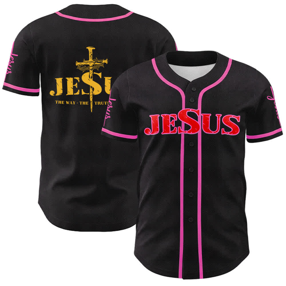 Christianartworkshop Jesus Kreuz Nagel und Dornenkrone Baseballtrikot - Roter Jesus - Rosa - 5XL - image 50