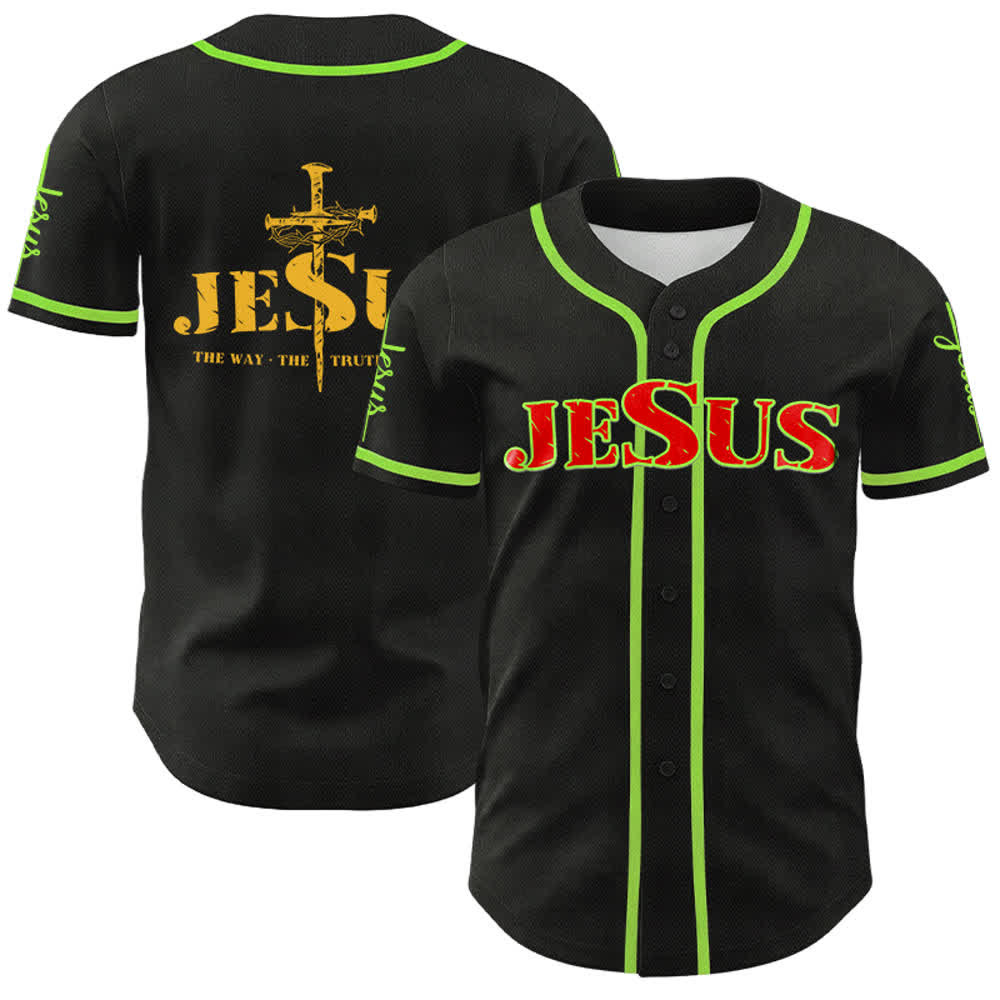 Christianartworkshop Jesus Kreuz Nagel und Dornenkrone Baseballtrikot - Roter Jesus - Grün - 5XL - image 53