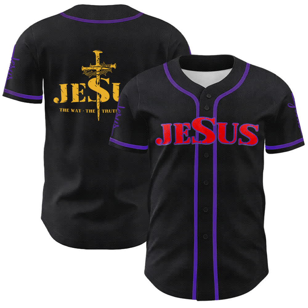Christianartworkshop Jesus Kreuz Nagel und Dornenkrone Baseballtrikot - Roter Jesus - Lila - 5XL - image 56