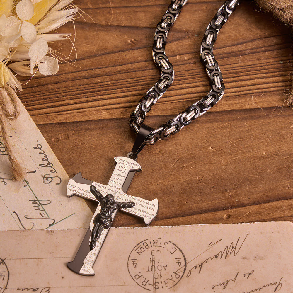 Christianartworkshop Retro-Vintage-Kruzifix-Halskette mit Gebetsinschrift: Symbol eines klassischen, sakralen Erinnerungsstücks - Silber - image 1