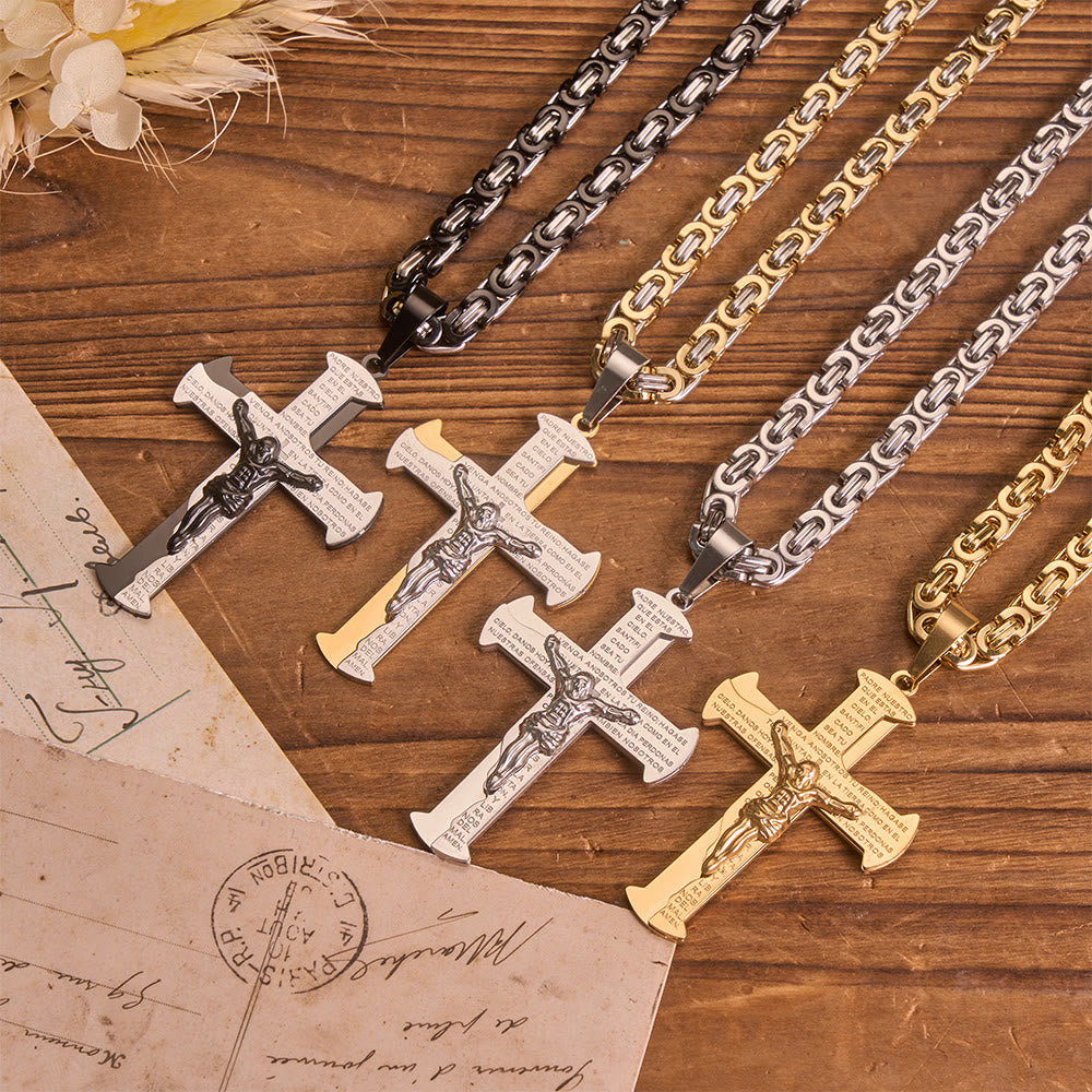 Christianartworkshop Retro-Vintage-Kruzifix-Halskette mit Gebetsinschrift: Symbol eines klassischen, sakralen Erinnerungsstücks - image 0