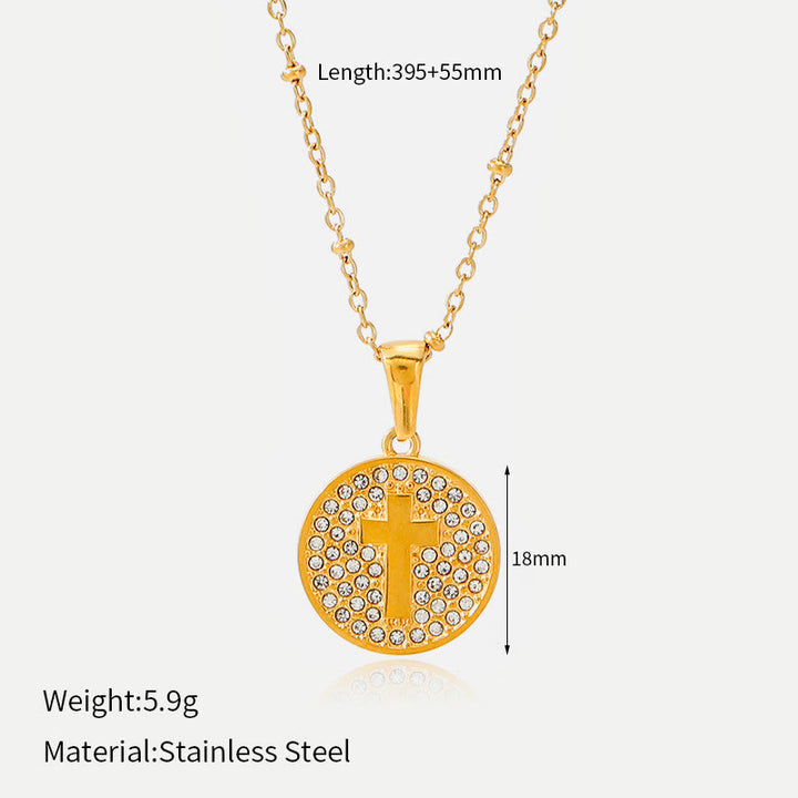 Christianartworkshop Funkelnde, mit Strasssteinen besetzte runde Kreuzmedaillon-Halskette: Symbol des ewigen himmlischen Schutzes - Golden - image 7