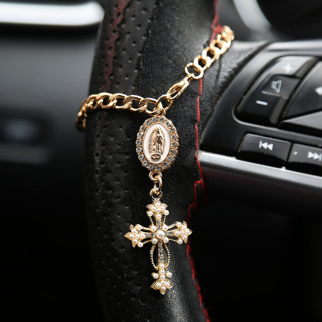 Christianartworkshop Strassbesetzte Autoanhänger-Medaille mit Marienmotiv: Symbol himmlischer Begleitung auf Reisen - A - Weiß - image 0