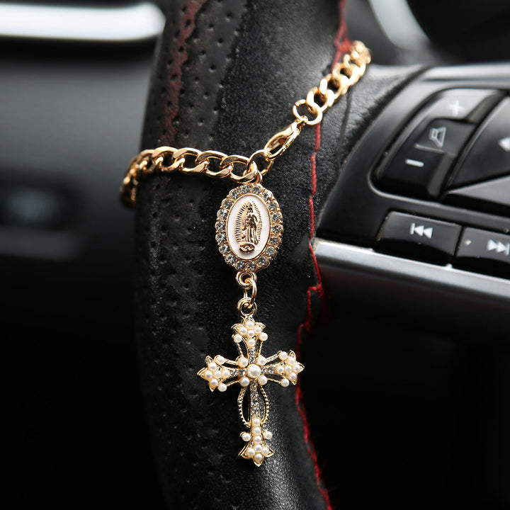 Christianartworkshop Strassbesetzte Autoanhänger-Medaille mit Marienmotiv: Symbol himmlischer Begleitung auf Reisen - A - Weiß - image 0
