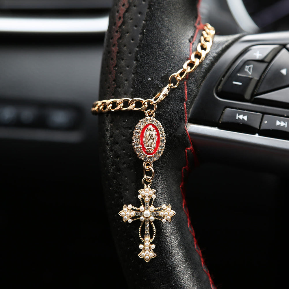 Christianartworkshop Strassbesetzte Autoanhänger-Medaille mit Marienmotiv: Symbol himmlischer Begleitung auf Reisen - A - Rot - image 1