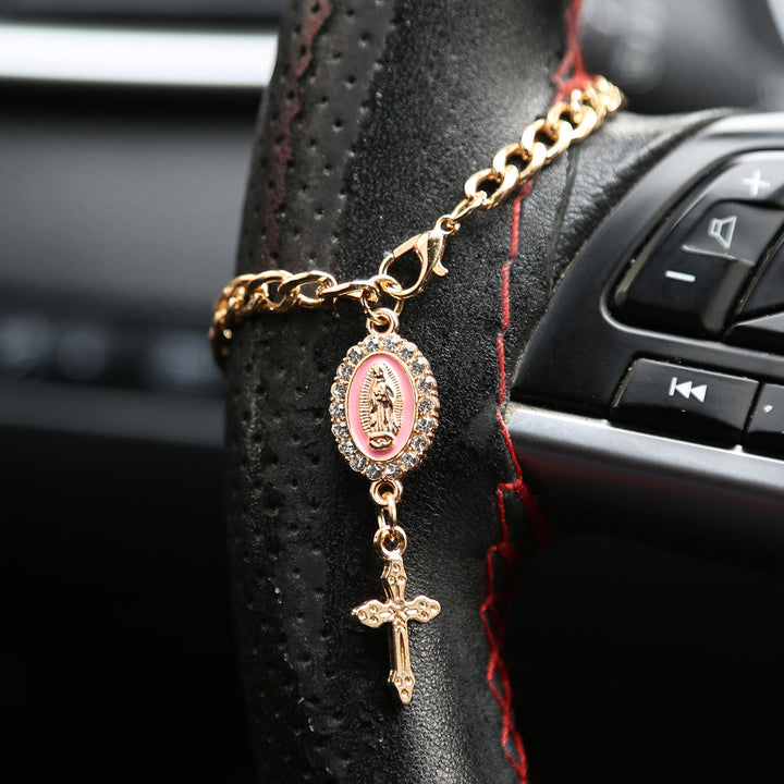Christianartworkshop Strassbesetzte Autoanhänger-Medaille mit Marienmotiv: Symbol himmlischer Begleitung auf Reisen - B - Rosa - image 6