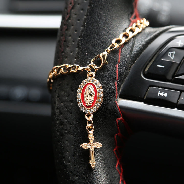 Christianartworkshop Strassbesetzte Autoanhänger-Medaille mit Marienmotiv: Symbol himmlischer Begleitung auf Reisen - B - Rot - image 5