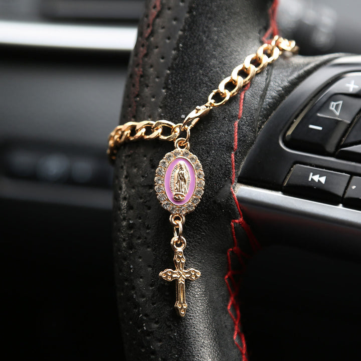 Christianartworkshop Strassbesetzte Autoanhänger-Medaille mit Marienmotiv: Symbol himmlischer Begleitung auf Reisen - B - Lila - image 7