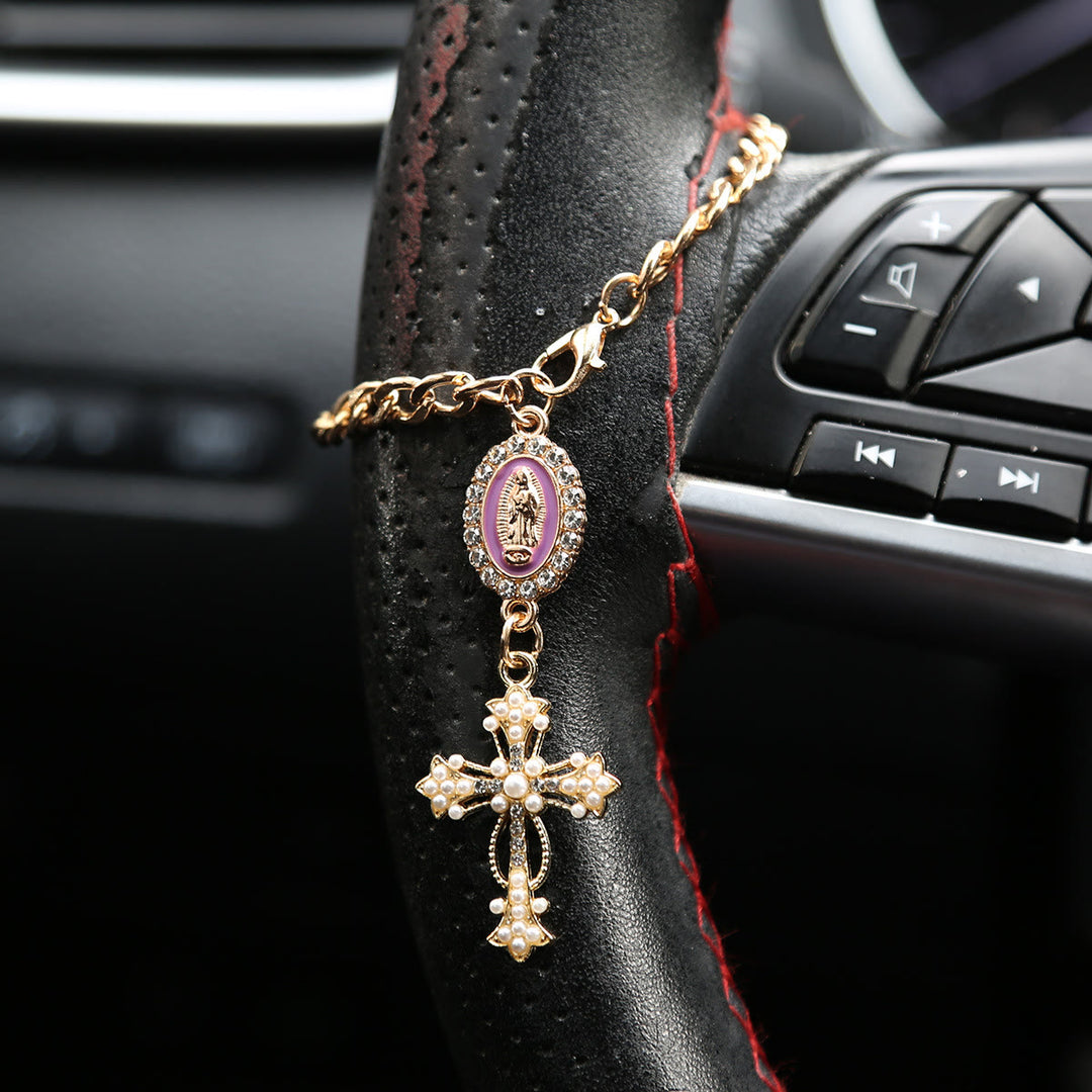 Christianartworkshop Strassbesetzte Autoanhänger-Medaille mit Marienmotiv: Symbol himmlischer Begleitung auf Reisen - A - Lila - image 3
