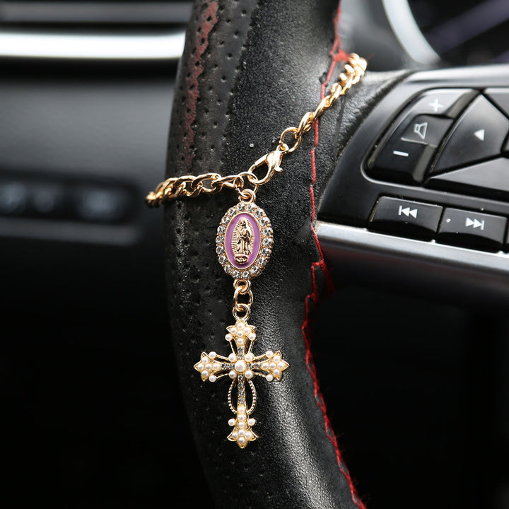 Christianartworkshop Strassbesetzte Autoanhänger-Medaille mit Marienmotiv: Symbol himmlischer Begleitung auf Reisen - A - Lila - image 3