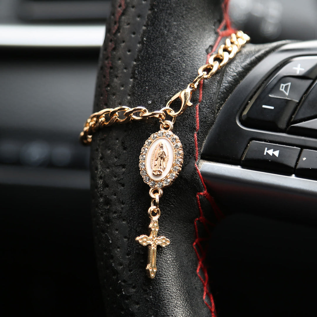 Christianartworkshop Strassbesetzte Autoanhänger-Medaille mit Marienmotiv: Symbol himmlischer Begleitung auf Reisen - B - Weiß - image 4