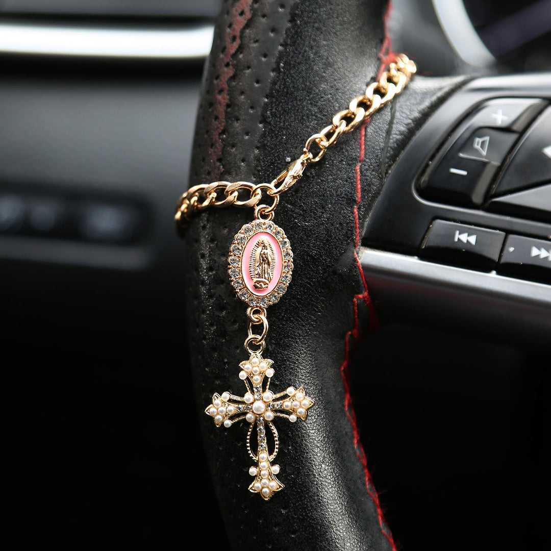 Christianartworkshop Strassbesetzte Autoanhänger-Medaille mit Marienmotiv: Symbol himmlischer Begleitung auf Reisen - A - Rosa - image 2