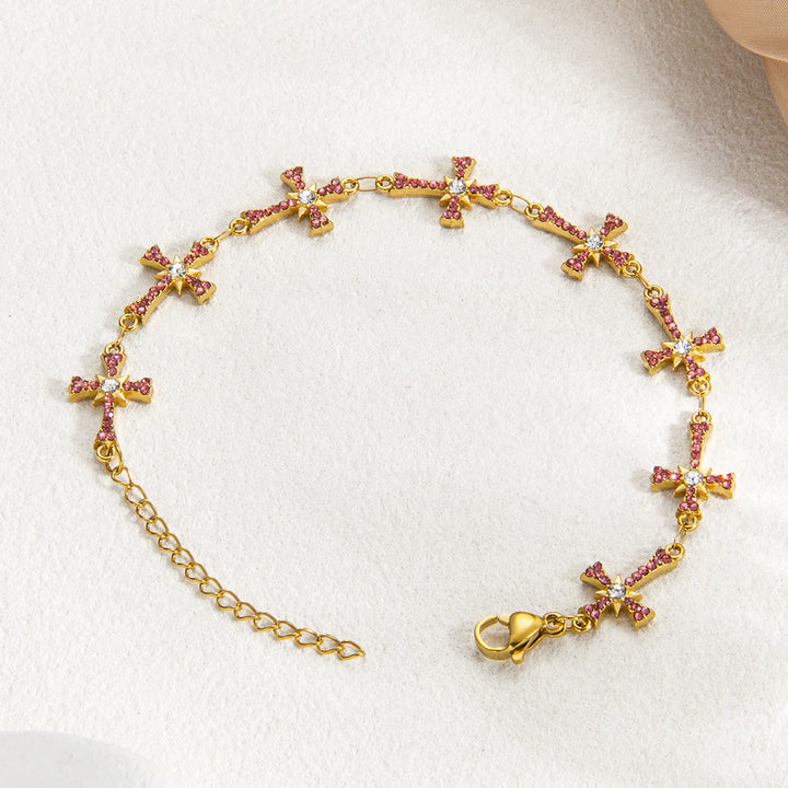 Christianartworkshop Funkelndes, mit Steinen besetztes Kreuzgliederarmband: Symbol strahlender himmlischer Segnungen - Rosa - image 8